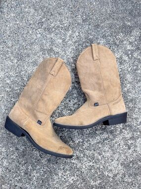 Justin Boots Tan Suede Western Cowboy Boots Size 9 Classic Rodeo Style